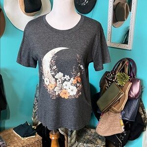 Floral Moon Graphic Tee - Gray